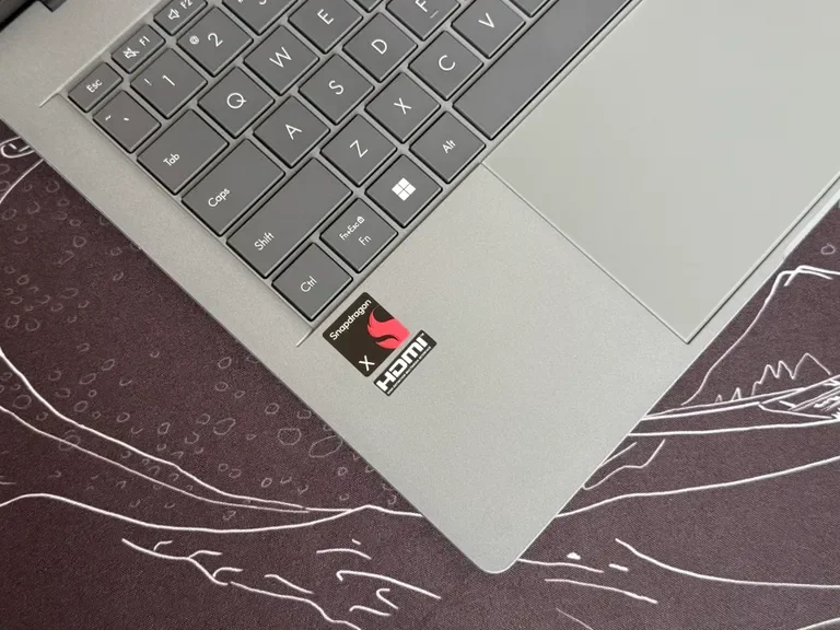 Close-up of the Asus Zenbook A14 keyboard and display